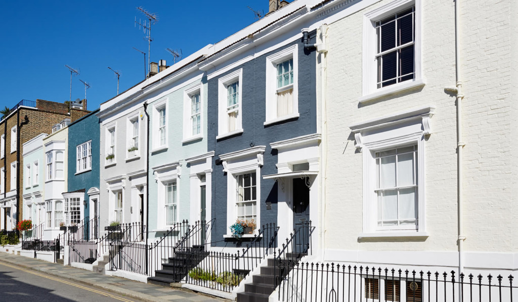 Attractive terraced homes on a sunny day, London City Mortgages