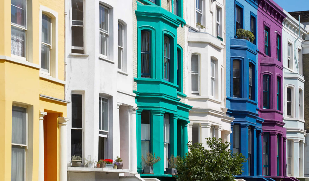 Colourful town houses near portobello road, London City Mortgages