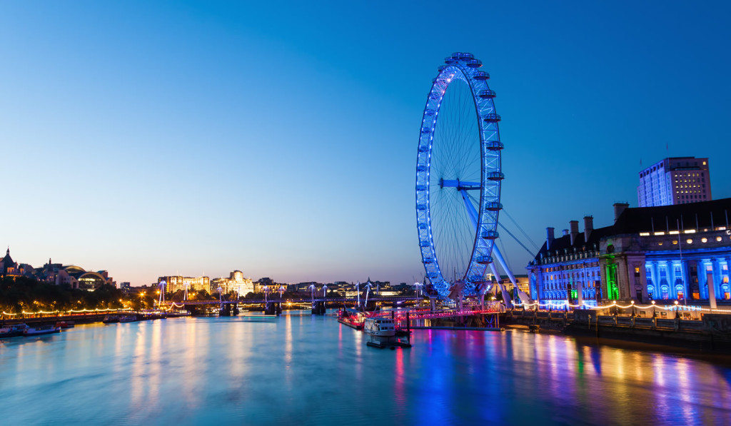 Panoramic view of Thames river the Eye and Queens Walk, London City Mortgages