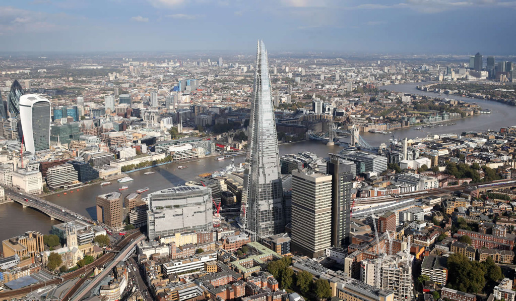 Panoramic view of Shard, Tower Bridge, Canary Wharf and capital, London City Mortgages