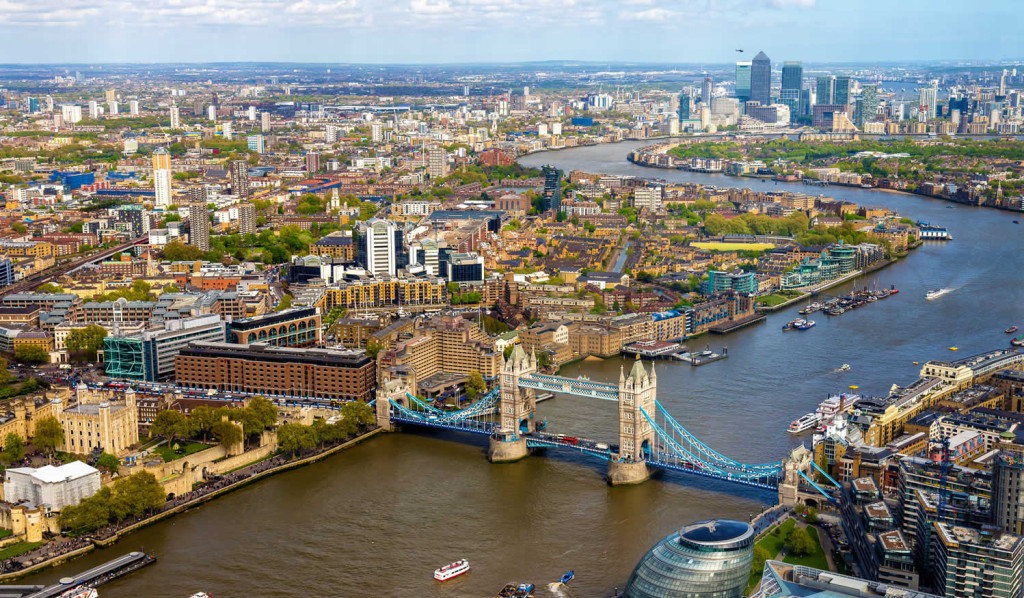 Panoramic view of Tower Bridge and Thames River from the Shard, London City Mortgages