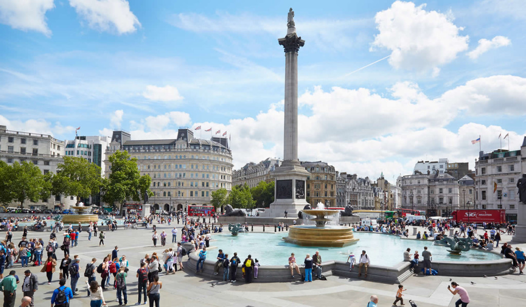 Popular Trafalgar Square on a sunny day, London City Mortgages