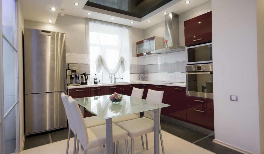 Colourful cabinets modern compact kitchen London City Mortgages