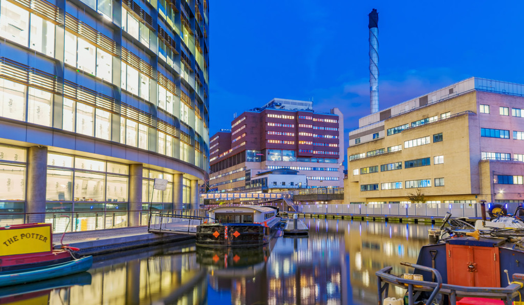 Paddington Basin evening view London City Mortgages