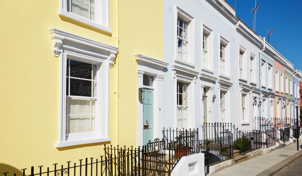 Painted colourfully terraced properties London City Mortgages