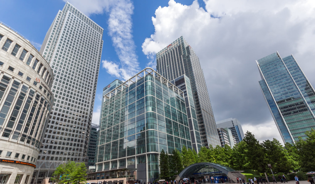 Sunny view Canary Wharf and underground London City Mortgages