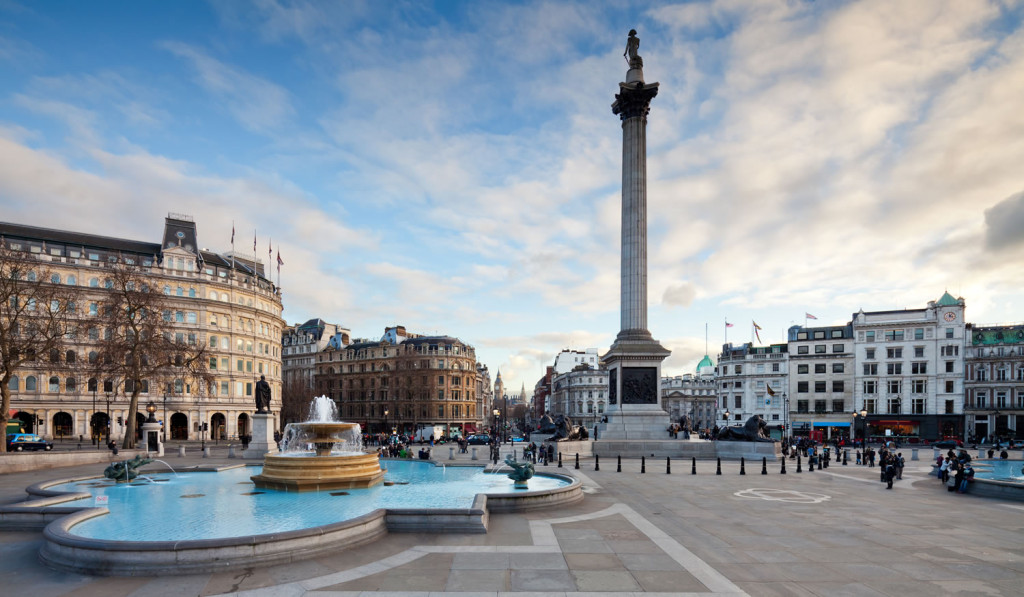 Trafalgar Square Nelsons column evening London City Mortgages